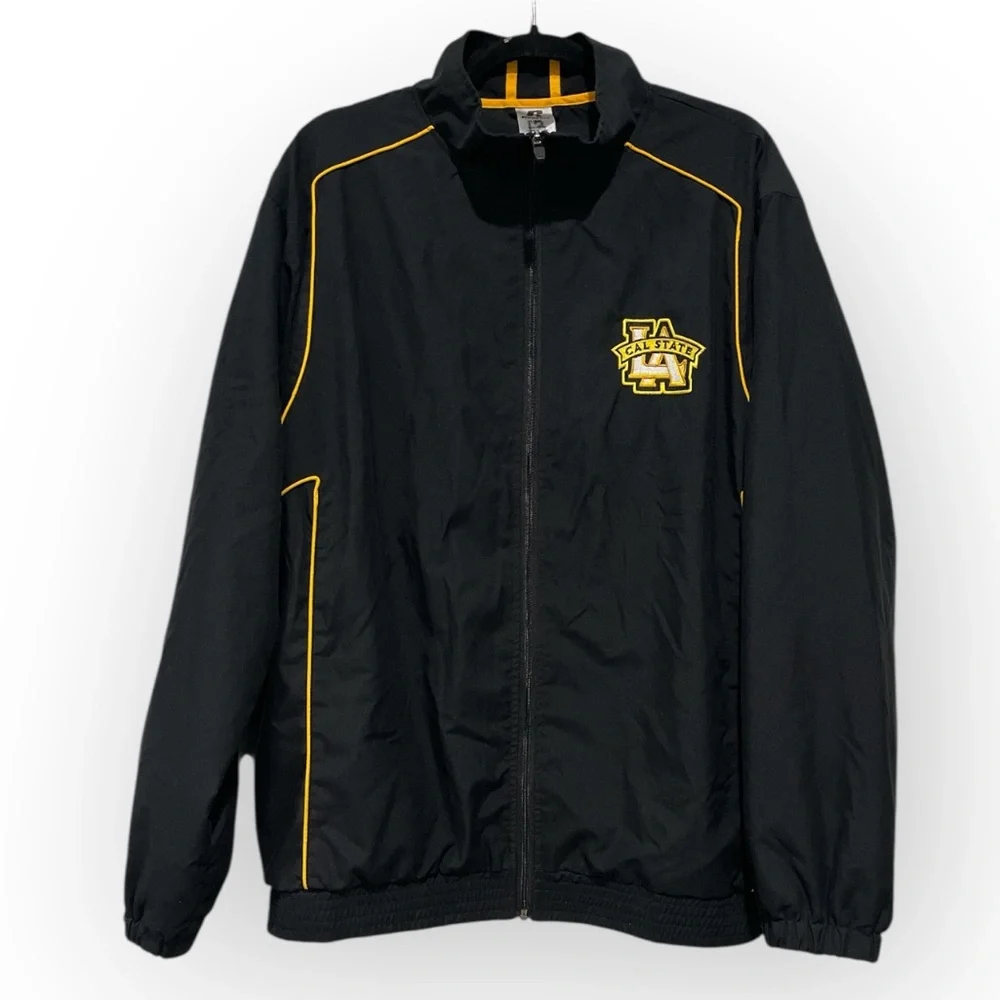 Cal State Embroidered Patch Zipper Lightweight Jacket Windbreaker Black Yellow L - Picture 12 of 12